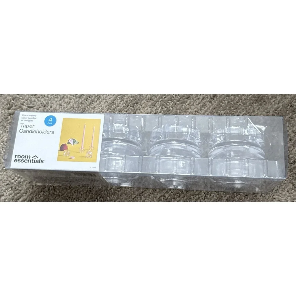 4pk Glass Taper Candle Holder Clear - Room Essentials, NEW‎